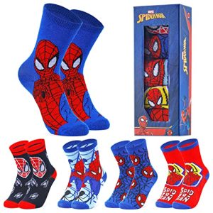 Marvel Socken Kinder Jungen und Mädchen 5 Pack Lustige Kindersocken Avengers Spiderman Socken Offizielles Kleidung Kinder Sneaker Socken Kinder 30-35 und 35-40 (Blau Spiderman, 30-35 EU)