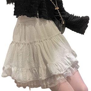 FORKIS Röcke, weißer Spitzenrock für Damen, Mädchen, Kawaii, kurzer Rock für Sommer, Fairycore-Kleidung, Lolita-Kleidung, Feenkern