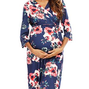 Umstandskrankenhaus-Robe Arbeit und Lieferung Stillmantel Umstandsmode Nachtwäsche Schwangerschaft und Postpartum Stillen - Blau - X-Large