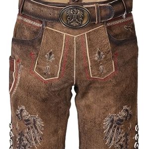 Krüger Herren Trachten Lederhose kurz, Modell: MEI Hoamat mit Gürtel, Knielang, Art.-Nr. 094666-0-0007, 52,