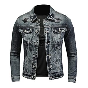 Jeansjacke Herren Business Casual Jeans Jacke Mantel Mäntel Streetwear Kleidung, Retro Blau H0622, L