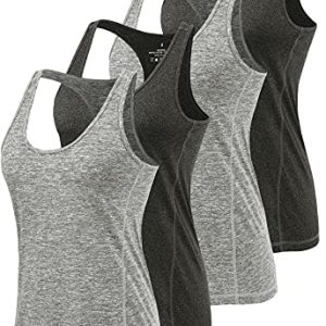 Air Curvey Workout-Tank-Tops für Damen, Yoga, Racerback, Sportkleidung, schnelltrocknend, 4 Stück, Schwarz/Grau/Schwarz/Grau, Mittel