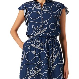 Love Moschino Damen Taillejurk met tailleband Dress, Blau, 40 EU