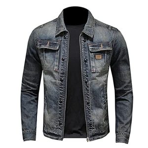 Jeansjacke Herren Business Casual Jeans Jacke Mantel Mäntel Streetwear Kleidung, Retro Blue-H0614, XXXXL