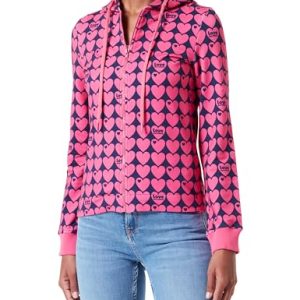 Love Moschino Women's Zippered Hoodie Jacket, Blue Fuchsia, 46