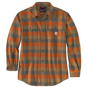 Carhartt Herrenhemd, lockere Passform, schweres Flanell, langärmelig, kariert, Carhartt Braun, Large Hoch