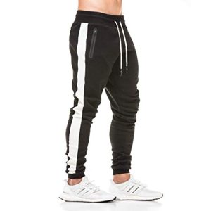 Tansozer Jogginghose Herren Baumwolle Trainingshose Männer Sporthose Herren Lang Slim Fit Jogginghosen Gym Fitness Hose Herren Reissverschluss Taschen Jungen Schwarz L
