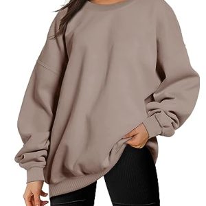 Timuspo Damenpullover Langarm, Oversize-Oberteile mit Rundhalsausschnitt, Sweatshirt Y2K-Kleidung für Teenager-Mädchen, Langarmshirt, Winter-Herbst-Streetwear-Pullover, Hellbraun, XXL