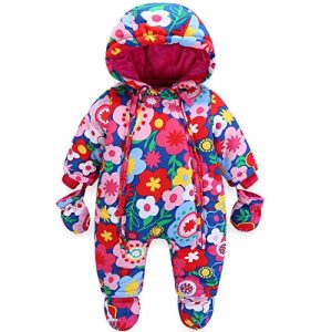 JiAmy Baby Winter Overall Mit Kapuze Mädchen Schneeanzüge mit Handschuhen und Füßlinge Warm Kleidungsset 6-9 Monate