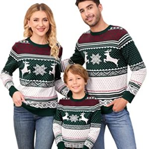 Clearlove Weihnachtspullover Familie Set Damen Weihnachtspulli Herren Christmas Reindeer Winter Pullover Sweater Strickpullover Warm Jumper Für Pärchen Kinder Herren-Grün XL